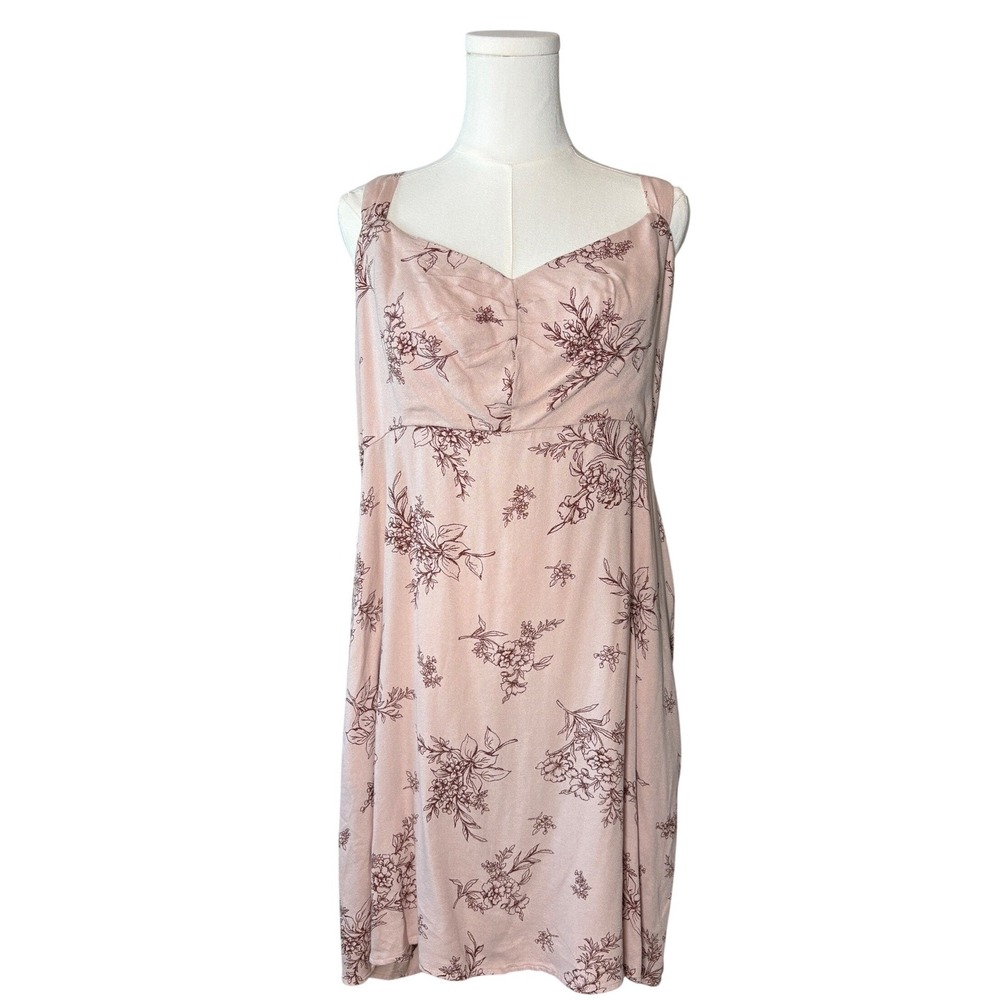 Old Navy Pink Floral Cami Mini Dress Sweetheart Smocked Back Pockets XL NEW Boho